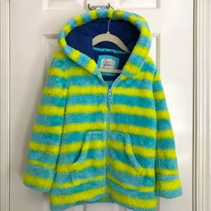 Mini Boden-Striped Sherpa Hooded Jacket Size5-6